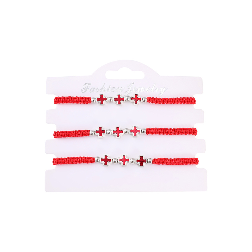 Cross-border best-selling alloy oil-dripping three-cross woven bracelet, multi-color men's and women's fashionable friendship bracelet set