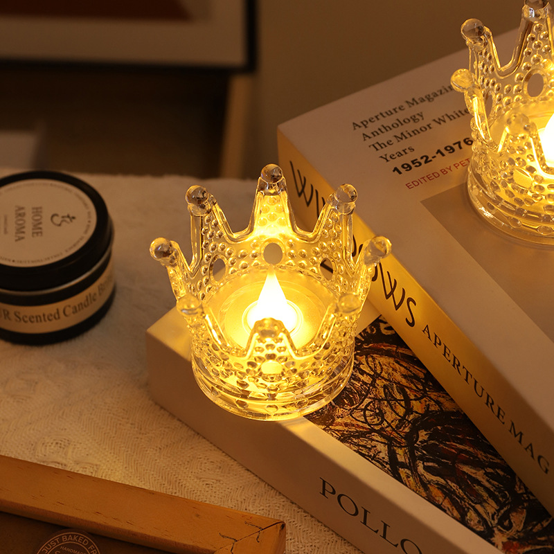 European Crown Candlestick Lamp Holder Transparent Birthday Candle Led Electronic Atmosphere Light Party Decoration Wedding Decoration details Picture