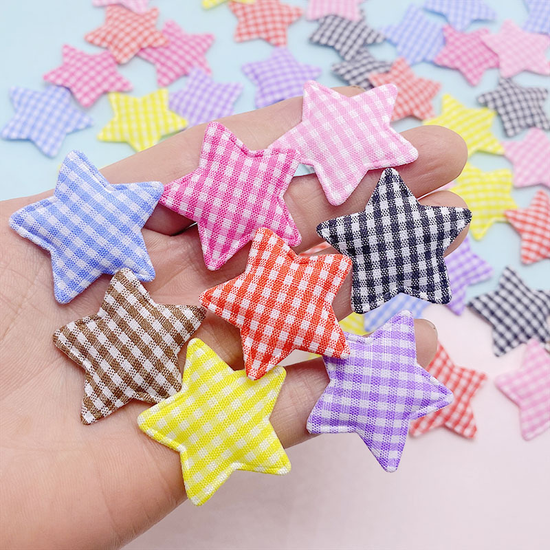 Ultrasonic embossed new fabric checkered star diy handmade jewelry accessories, children's toys, doll decorative accessories Specification image