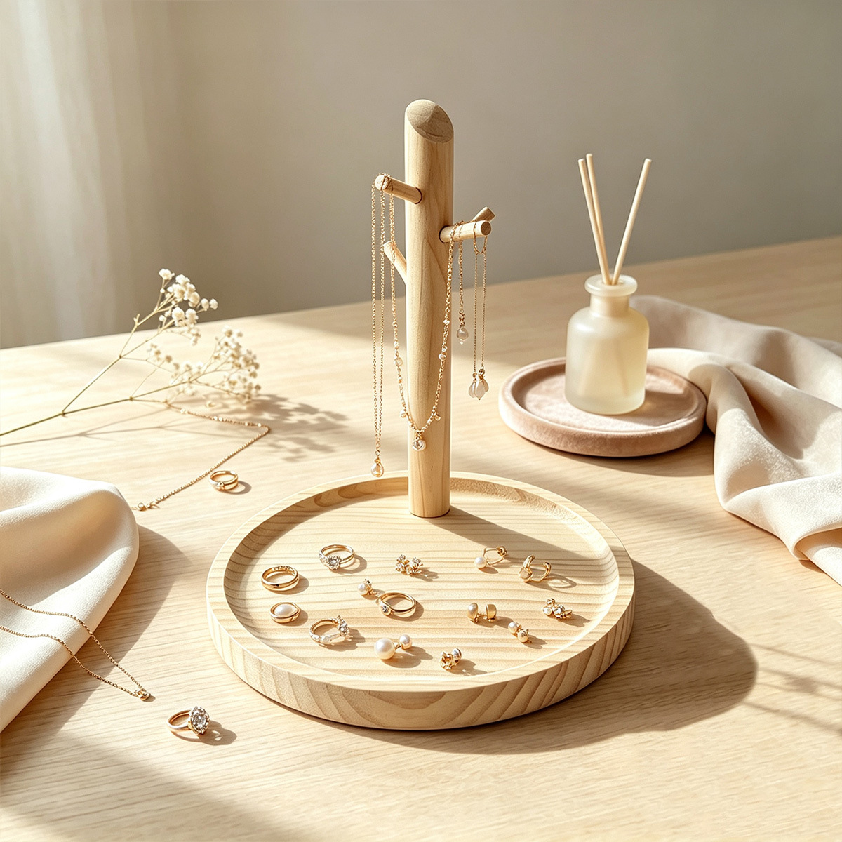 Wooden flat-layer bracelet stand, street stall store, bracelet, necklace and ring storage display stand, girls' accessories display prop Application Scenario