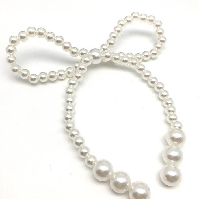 In-stock pearl bow floral art, hand-woven bouquets, pearl chain accessories, baking packaging materials, gift decorations details Picture