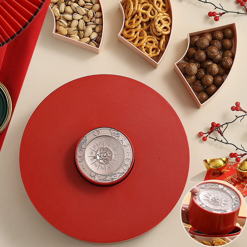 Festive New Year candy plate for home living room, large-capacity compartments for snacks and candies, New Year goods nuts, melon seeds and dried fruits plate details Picture