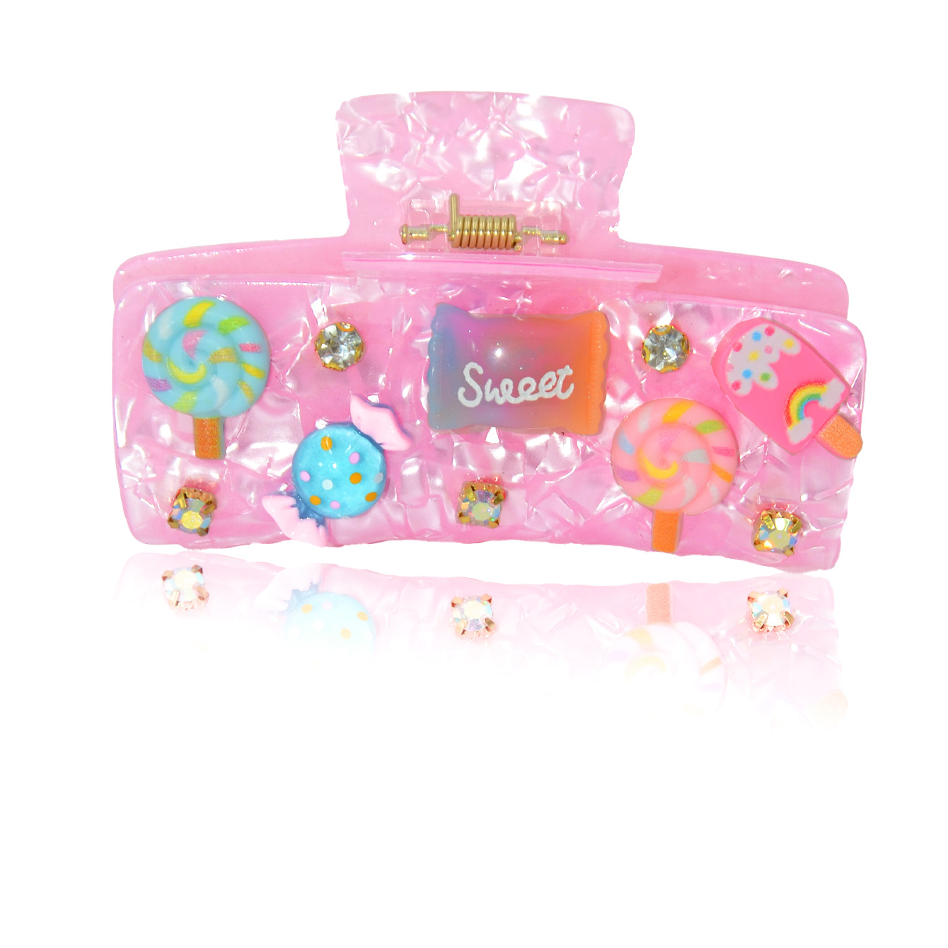 Qiwei Accessories' exclusive cross-border new marble-patterned acrylic scratch-and-stick candy accessory, diamond sweet large hairpin, cute and versatile Specification image