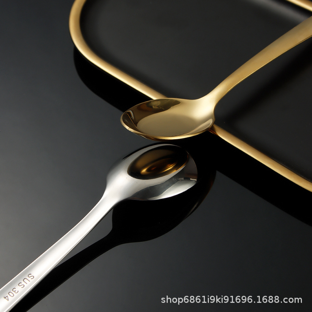 304 Food Grade Stainless Steel Spoon Thickened High Appearance Horizontal Flat Spoon Dining Long Handle Spoon Household Flat Spoon Specification drawing
