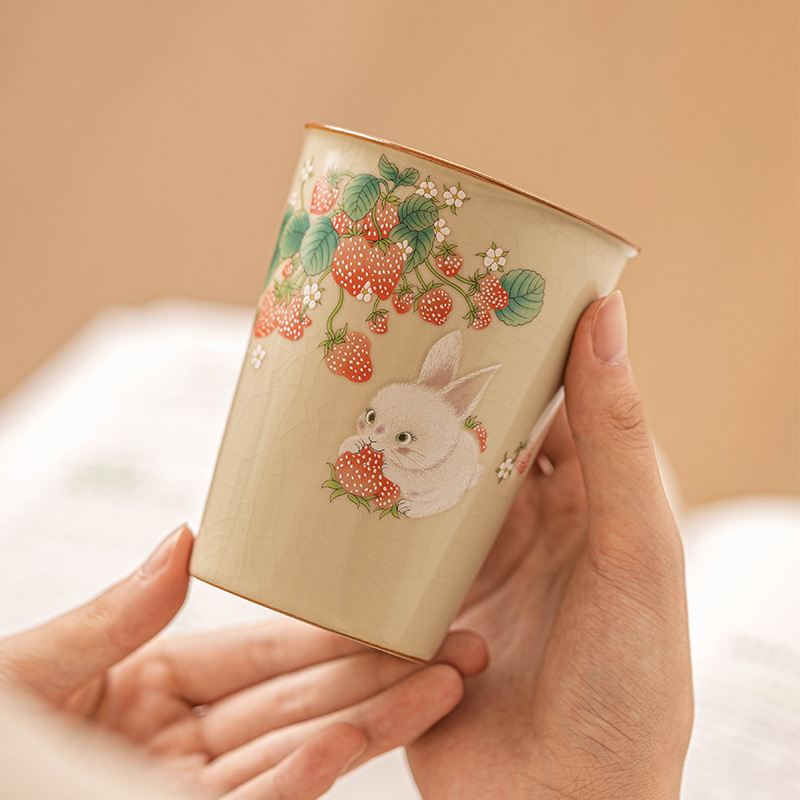 Ru Kiln Strawberry Rabbit Owner Cup, single cup, ladies' personal Special Tea Cup, Portable cup, Large capacity Chinese tea-tasting cup Specification image