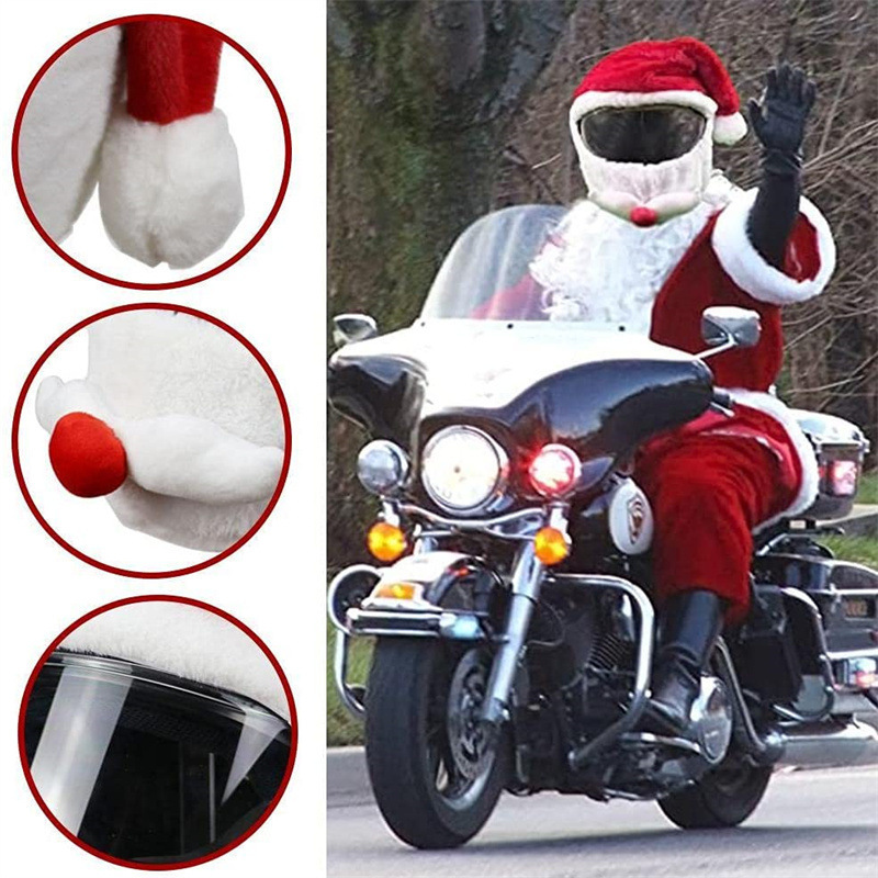 Super new motorcycle helmet, Christmas hat, cartoon plush Christmas hat, outdoor funny Christmas supplies Item Picture