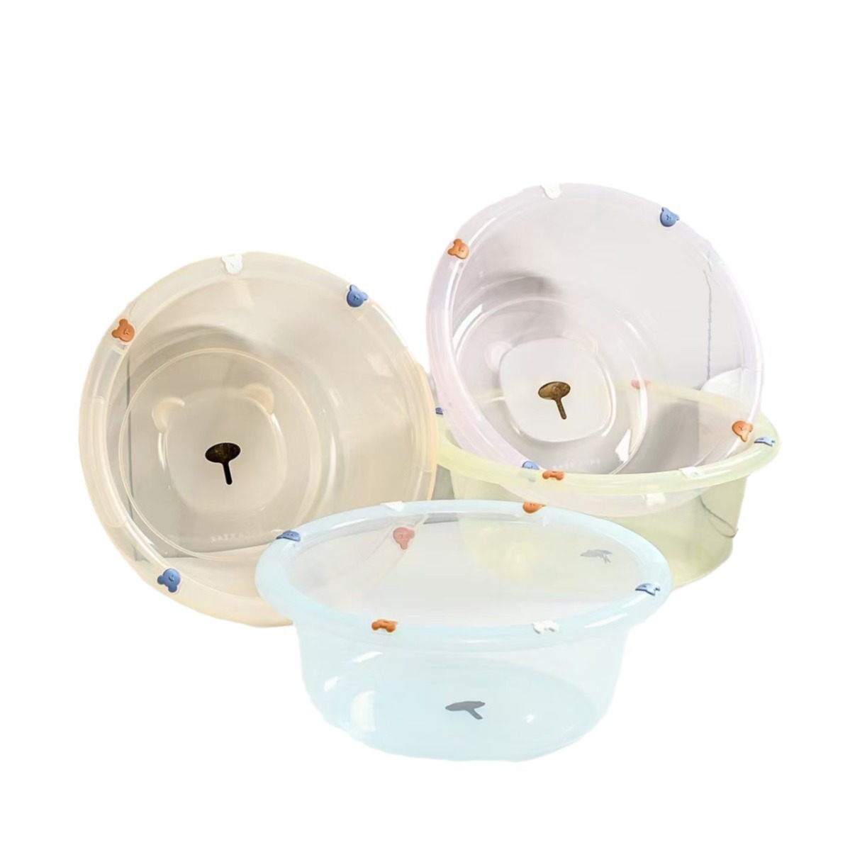 Little Bear transparent and cute cartoon plastic transparent student dormitory storage, face and foot washing, anti-drop plastic dormitory kitchen Item Picture