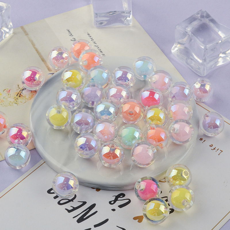 14MM透明UV镀彩珠中珠糖果色内彩幻彩圆珠亚克力珠子手工材料串珠