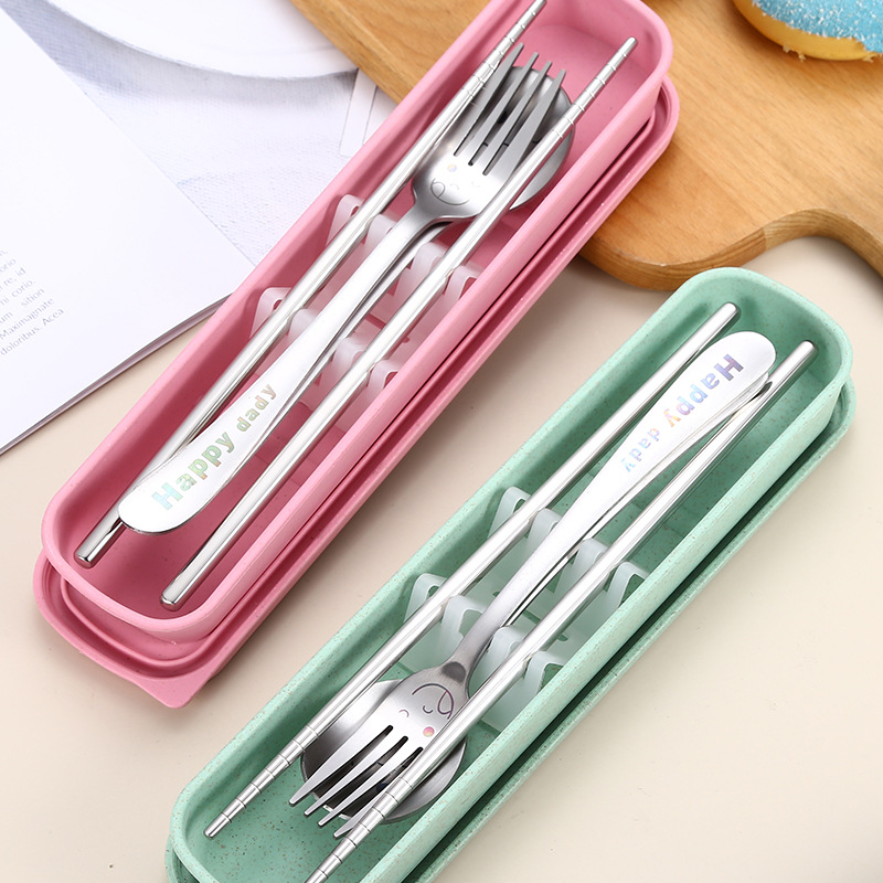 Creative Stainless Steel Portable Tableware Set Spoon Fork Chopsticks Three-Piece Set Spoon Fork Chopsticks Set For Students And Office Workers details Picture