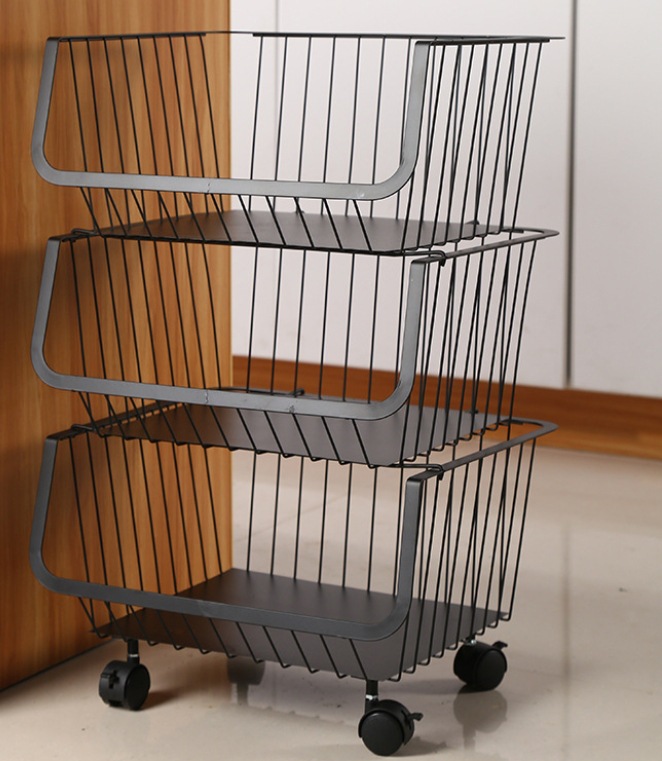 Portable kitchen storage rack trolley, floor-standing vegetable basket trolley, household storage, rotating storage rack, storage rack Item Picture