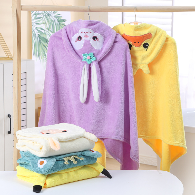 Children's Bath Towel Hooded Cloak Cloak Absorbent Baby Hooded Bathrobe Cartoon Baby Coral Velvet Children's Bath Towel Specification drawing