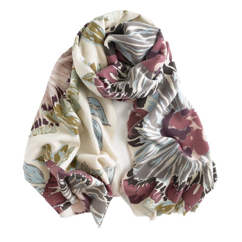 2023 Printed Scarf Women's Winter New Imitation Cashmere Scarf Warm Cold Neck Literary Retro Style Cape Item Picture