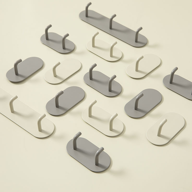 Cream-Style Japanese-Style Iron Adhesive Hook Non-Punch Strong Adhesive Kitchen Hook Behind Door Bathroom Triple Hook Row Hook Wall Hanging Specification drawing