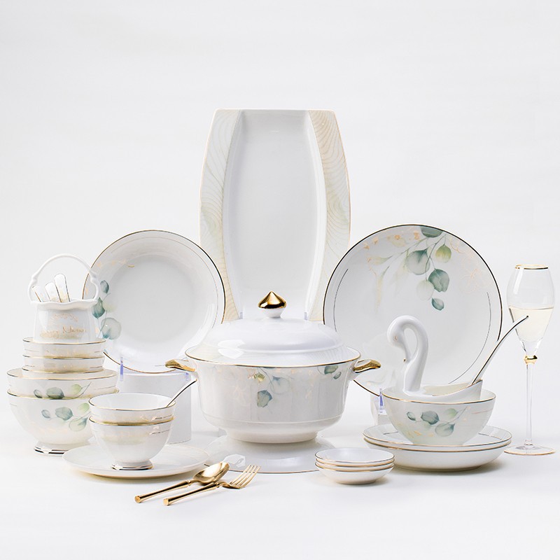 Dish Set A Full Set Of Chinese Jingdezhen Bone China Tableware Set Bowl Dishes Chopsticks High-Grade Gift Wholesale
