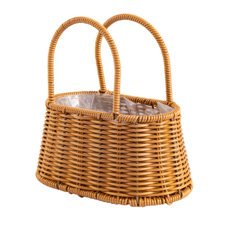 Woven flower baskets, hand-held fresh flowers, straw and bamboo weaving, postpartum care handcrafted baskets, baby eggs, home decoration flower baskets Item Picture