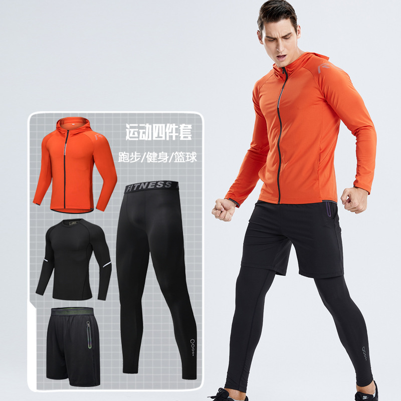 Sportswear set for men, outdoor running, morning and night running, gym sportswear set with reflective strips, elastic leggings Application Scenario