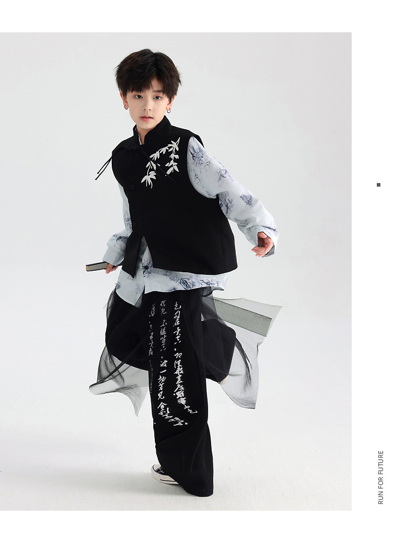 国潮男大童春季长袖日常汉服套装2026新款儿童装新中式国风唐装三件套详情17