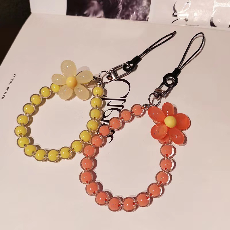 Macaron Color Beaded Medium Beaded Mobile Phone Lange Japanese And Korean Ins Style Handmade Beaded Flower Mobile Phone Chain Wrist Strap Specification drawing