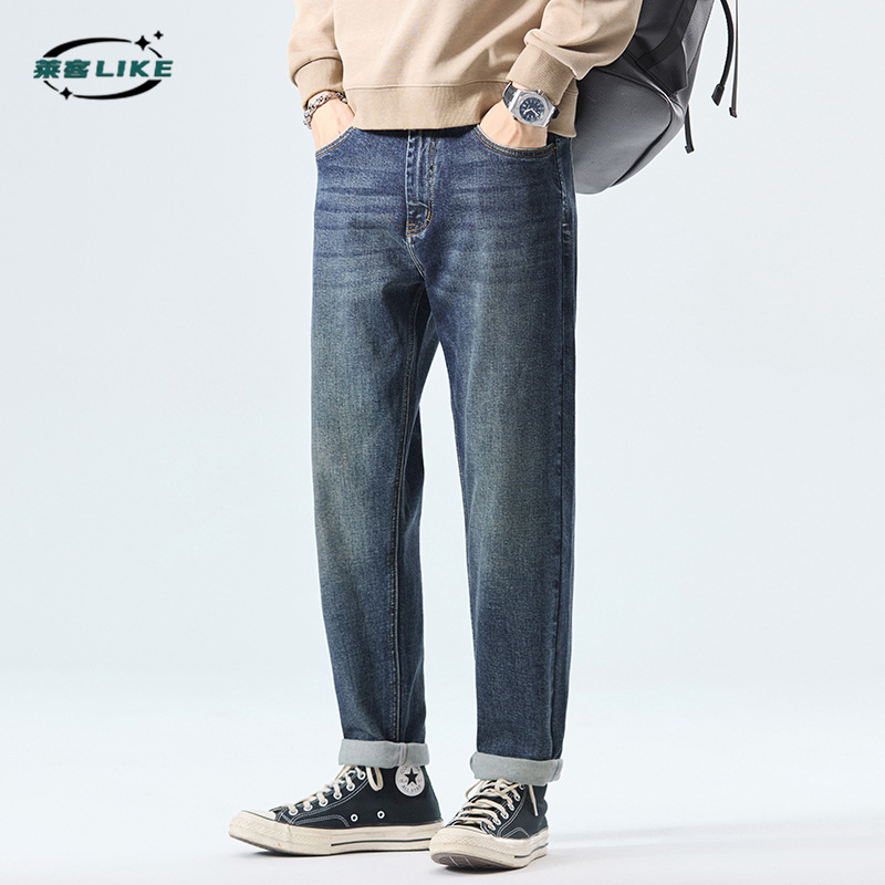 Men's American high street retro jeans, men's trendy vibe pencil pants, autumn slim-fit men's skinny pants details Picture