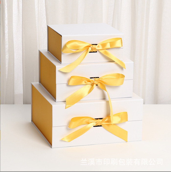 One-piece folding gift box, square flip cover gift box, bow packaging gift box, high-end magnetic box, cross-border wholesale Specification image