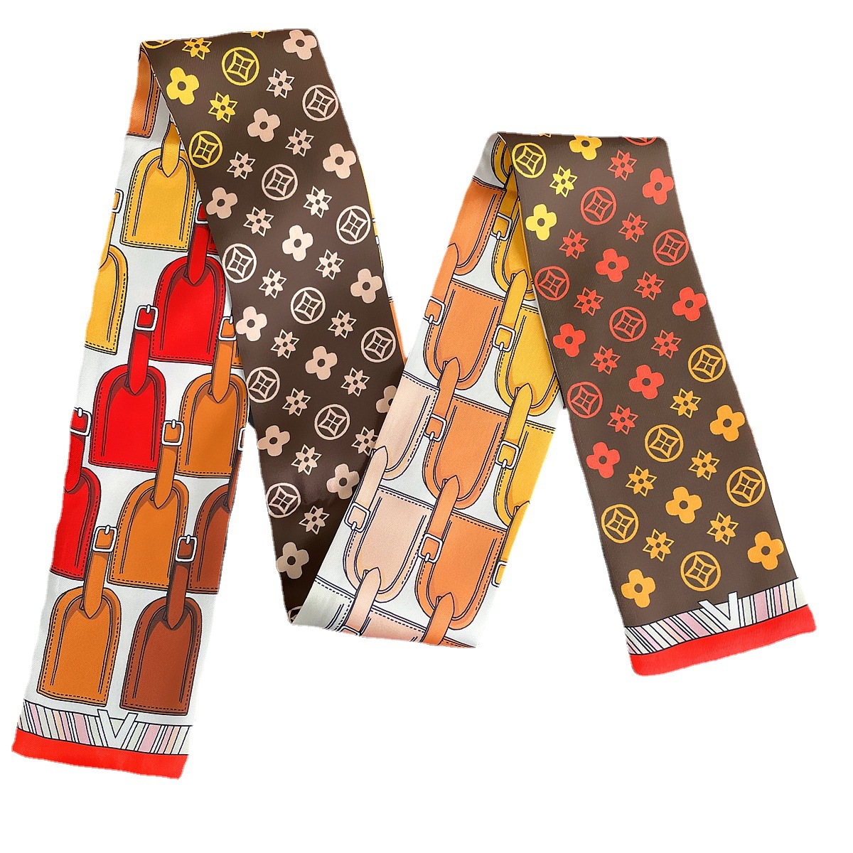 Wholesale of scarves, silk scarves, long scarves, flat-angle ribbons, multi-functional decorative neckerchiefs, thin, narrow, long strips, handles, ribbons and neck straps Item Picture