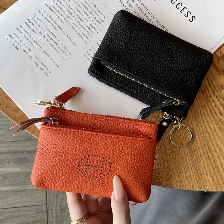 2024 New genuine leather women's loose change bag, top layer cowhide, exquisite and high-end, double zipper, large capacity key small bag for women Specification image