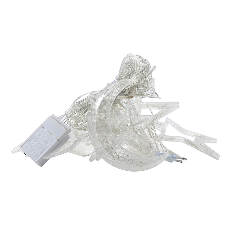 装饰灯月伴星灯led灯串窗帘灯圣诞节日灯婚庆ins小彩灯星星灯代发白底实物图