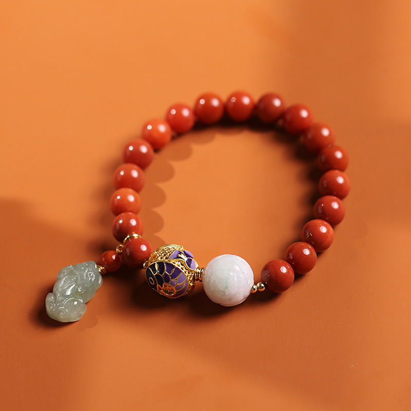 Factory direct sales of natural full-flesh south red agate bracelet, jade PI Xiu pendant, cloisonne double fish bead accessory bracelet