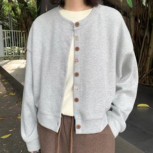 棉质春季新款圆领长袖T恤女2026宽松百搭显瘦慵懒风纯色打底上衣详情15