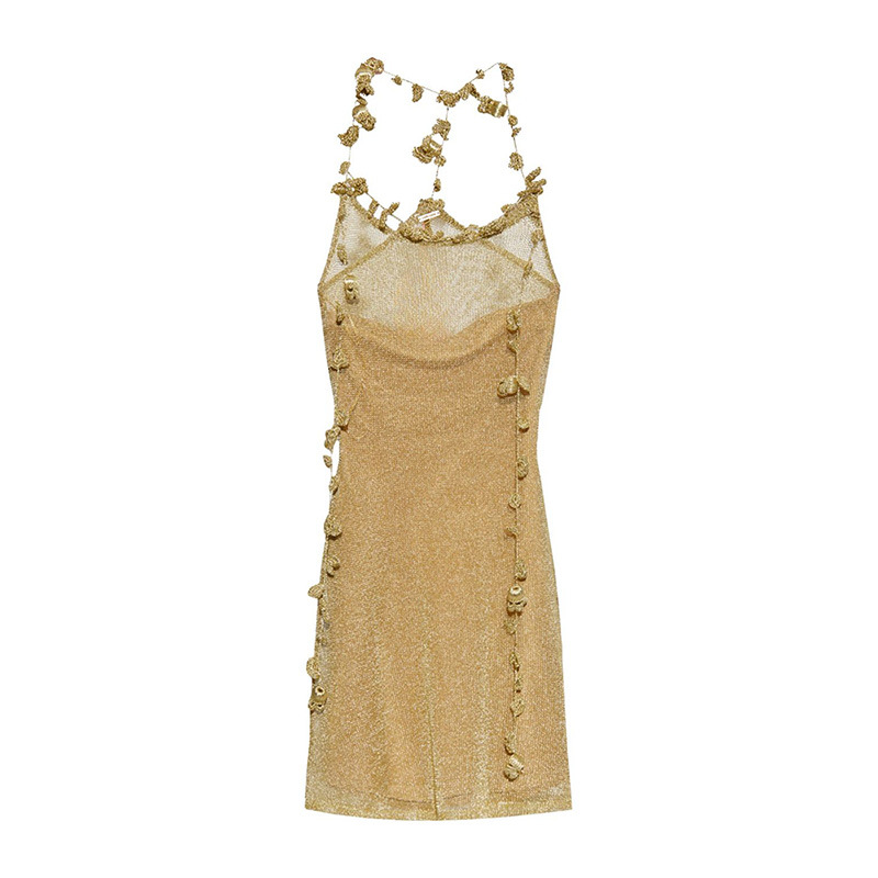 The new yellow decorative strap short skirt with vacation style and sleeveless shoulder strap in the spring of 2025 for cross-border travel between Europe and America Application Scenario