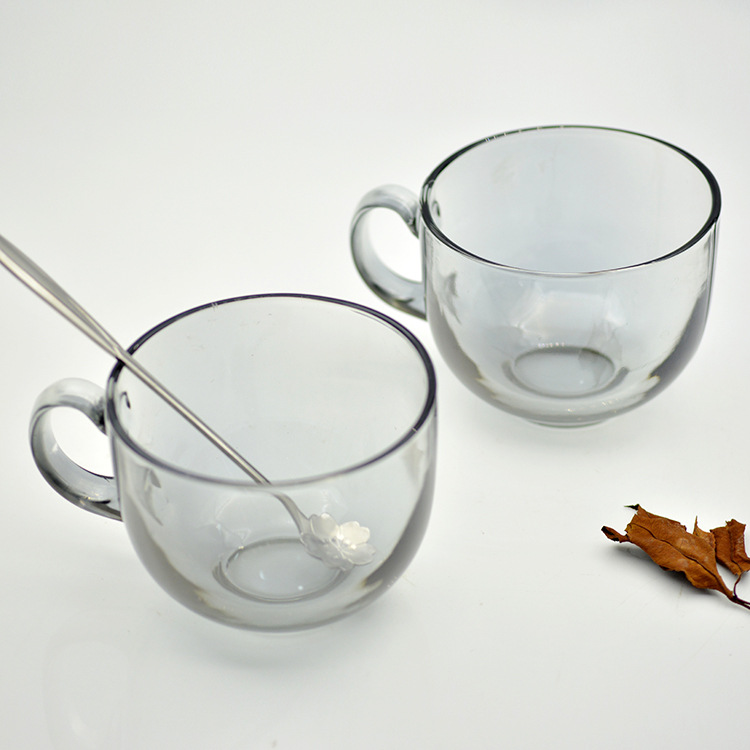 北欧茶色玻璃早餐燕麦杯大容量家用大容量牛奶带把大肚水杯详情图4