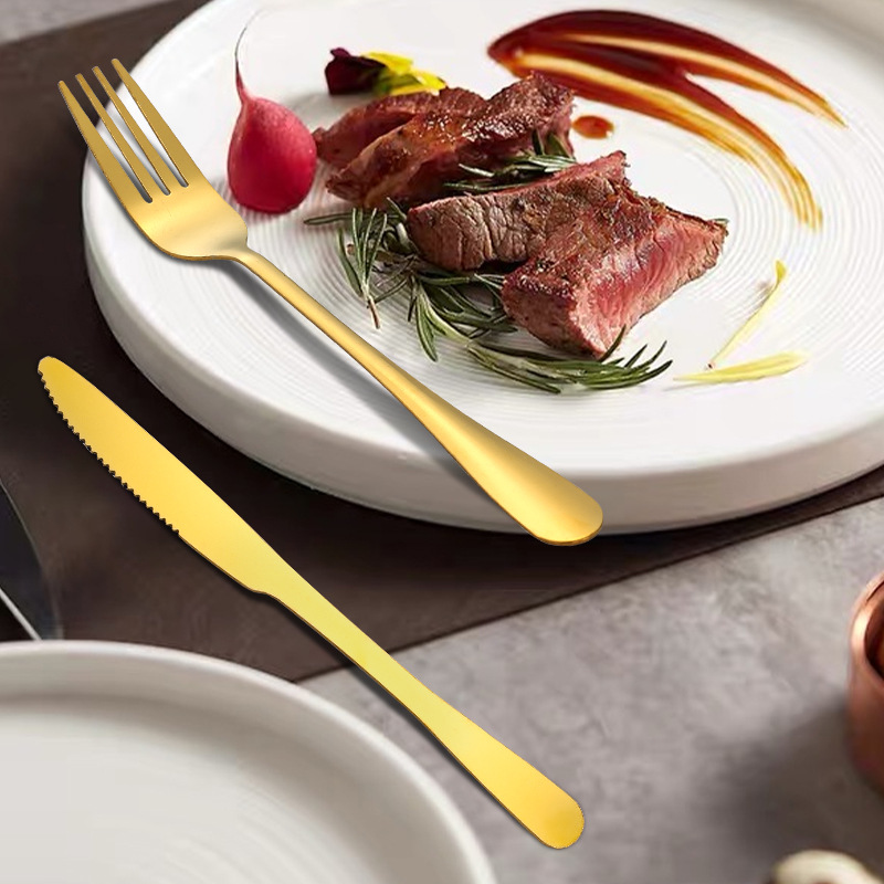 Cross-border 410 stainless steel knife, fork and spoon box set, golden gift box set, high appearance level, 24-piece set, Western tableware four-piece set Specification image