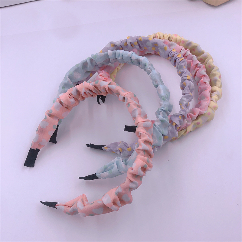 New Summer Small Fresh Hair Band Fold Wave Wide Edge Fabric Head Band Haircard 2 Yuan Shop Supply details Picture