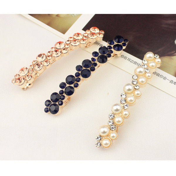 Korean Pearl Rhine-Diamond Hair Clip Hair Accessories Bangs Clip Pearl Edge Clip Top Clip Spring Line Clip Lake Blue Hair Clip