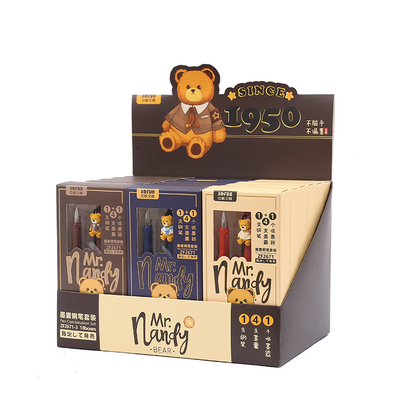 ZF2671Nandy Bear Pen for correcting posture and practicing calligraphy, with replaceable ink cartridges, is a special pen for boys and girls to write Item Picture