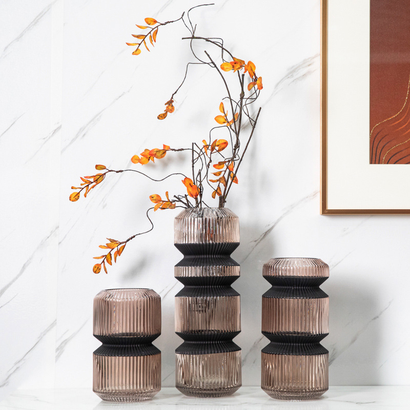 Nordic light luxury, simple frosted gradient colored glass vase, living room soft decoration, flower arrangement, entrance hall details Picture