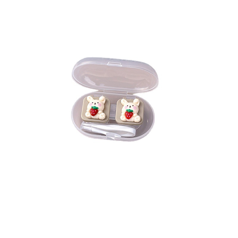 New retro press contact lens case, flip cover bear companion box, contact care box, available in 136 colors, exclusively for foreign trade Item Picture