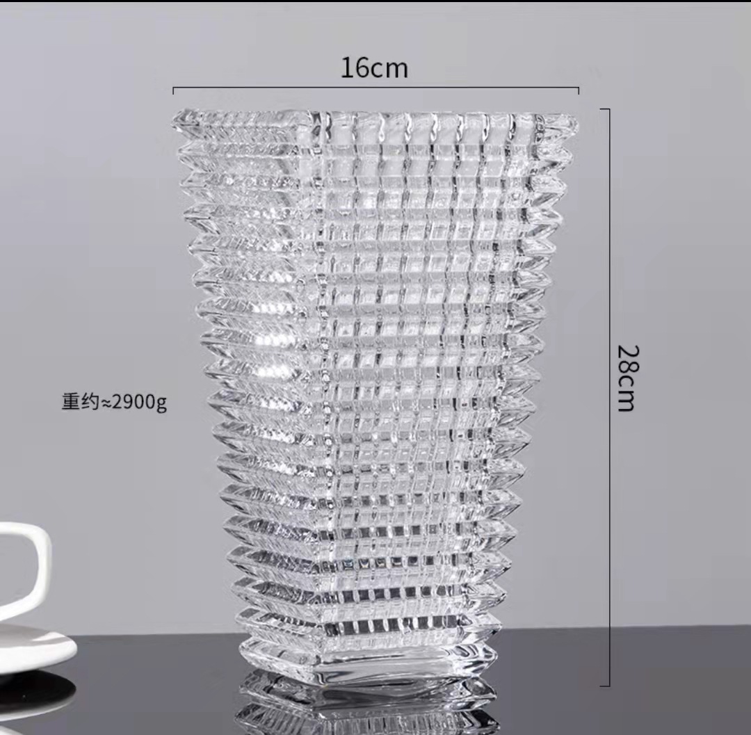 清新欧式玻璃花瓶 创意轻奢客厅方形花瓶 鲜花富贵竹水晶装饰花瓶