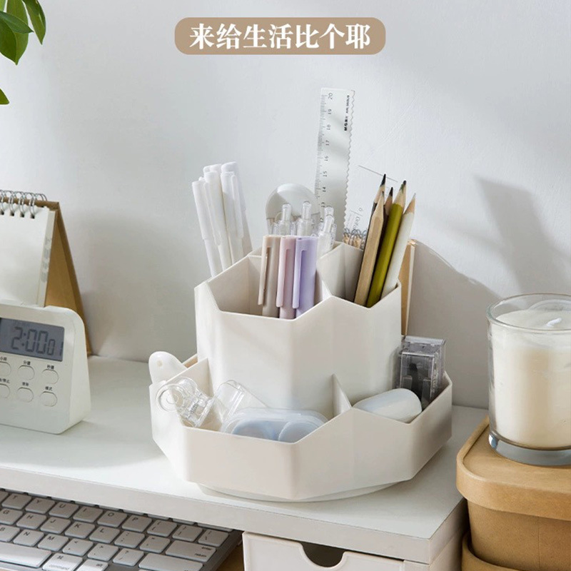 360-degree rotating pen holder, ins high appearance level desktop storage box, creative makeup brush holder, large-capacity student pen barrel Application Scenario