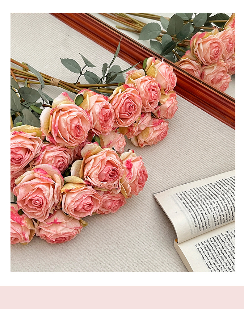 烤边玫瑰仿真花绢花玫瑰手捧花束家居客厅装饰假花婚礼堂摄影道具详情12