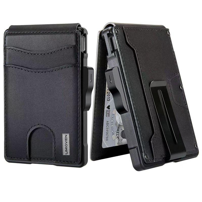 Cross-border best-selling RFID men's genuine pickup bag, metal anti-magnetic automatic pop-up card wallet, credit card business card box, wallet