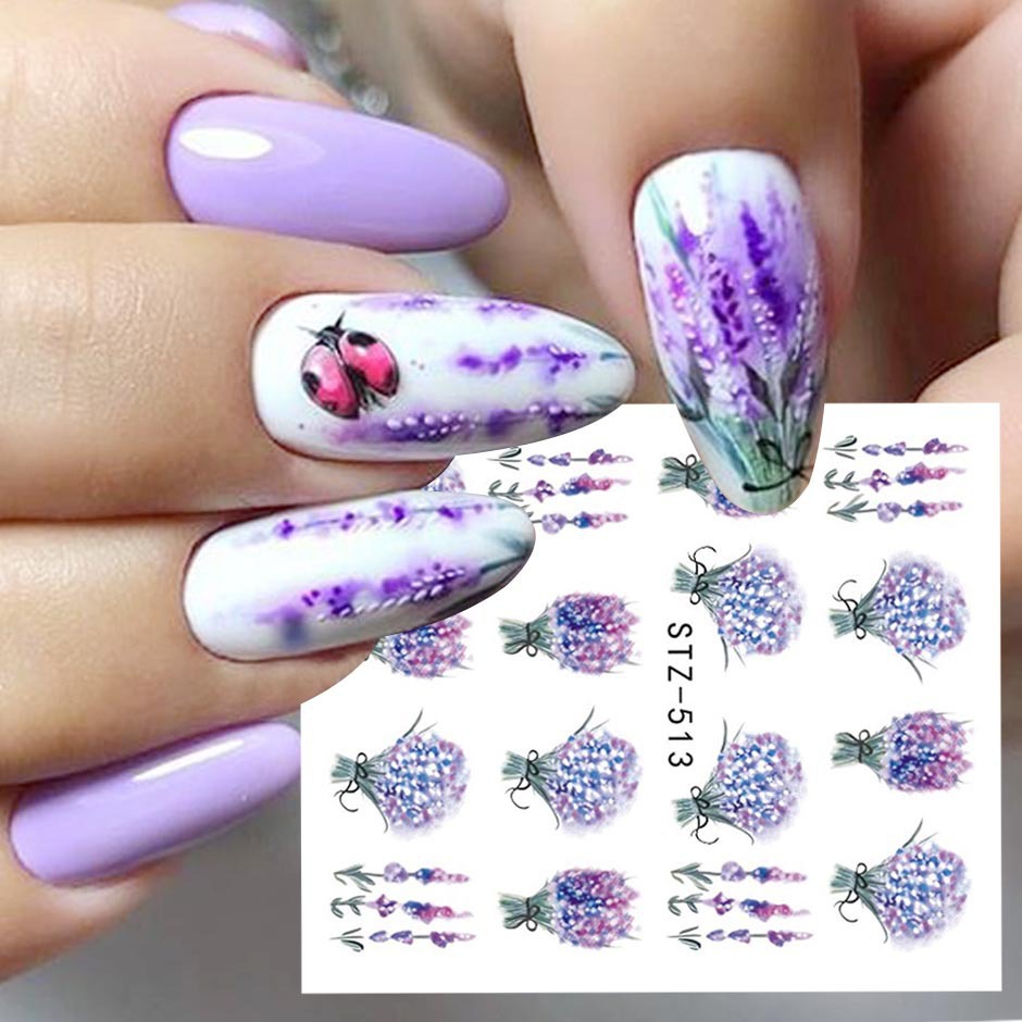 Cross-border supply STZ series nail stickers Flower Cute Cartoon Animal Lavender Watermark Nail Stickers nail shanilak details Picture