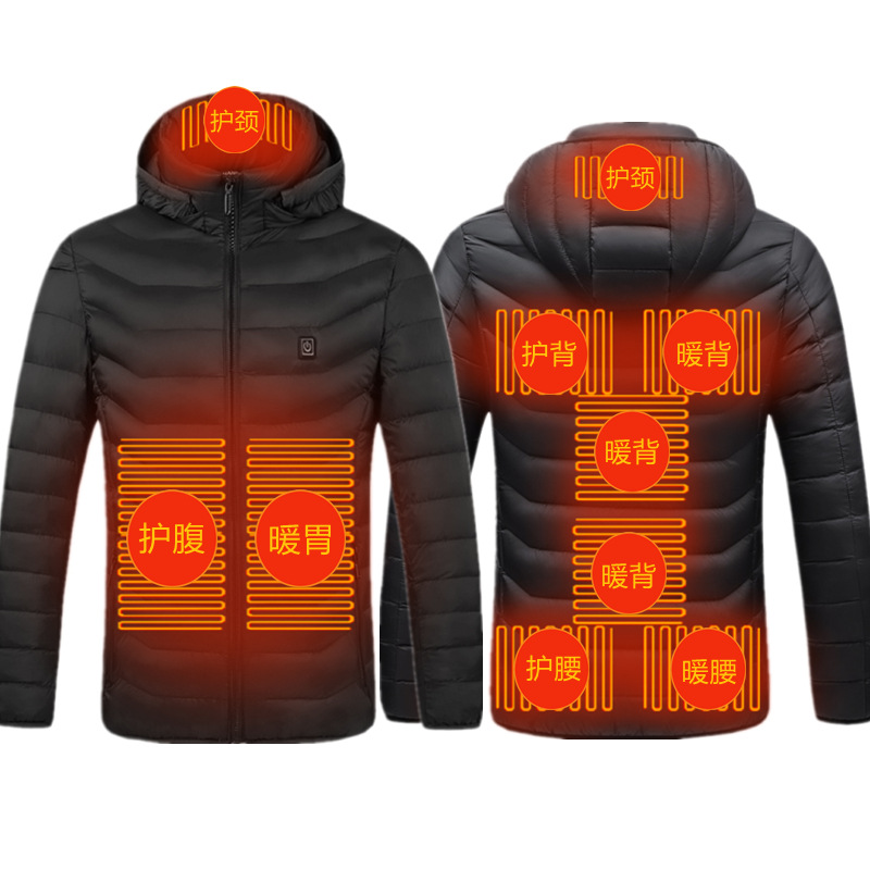 Cross-border bestseller heating cotton jacket for men, smart electric heating Zone 249 heating suit, hooded down cotton heating cotton jacket
