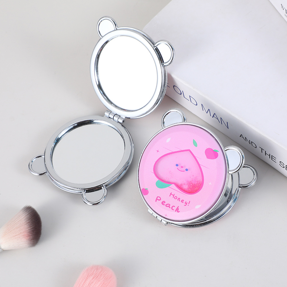 网红款化妆镜小熊耳朵面包流沙系列镜子便携双面折叠镜口袋梳妆镜详情7