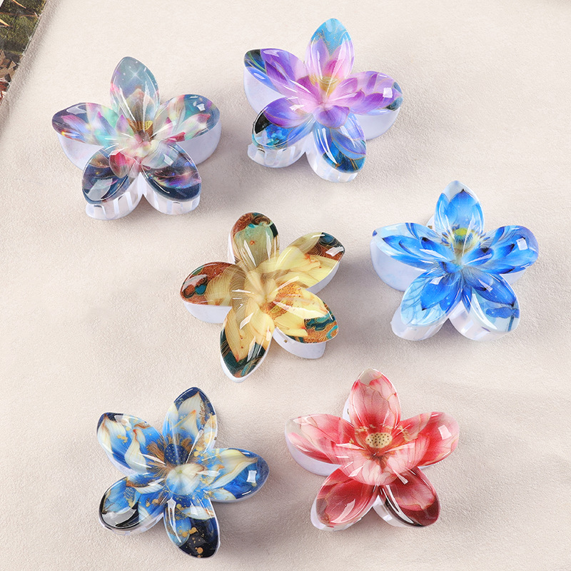 8CM new color printed frellia flower clip, flower hairpin, ladies' updo, shark clip, five-petal flower headwear