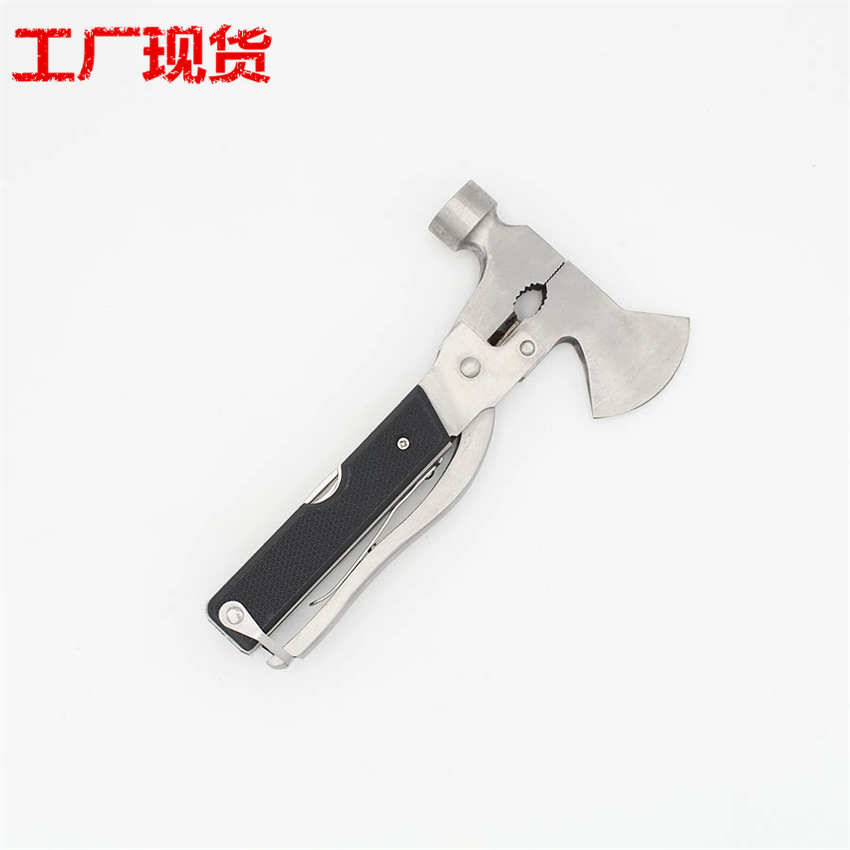 Stock black rubber handle axe-type car multi-function rescue hammer Stainless steel multi-purpose hammer car safety hammer full figure