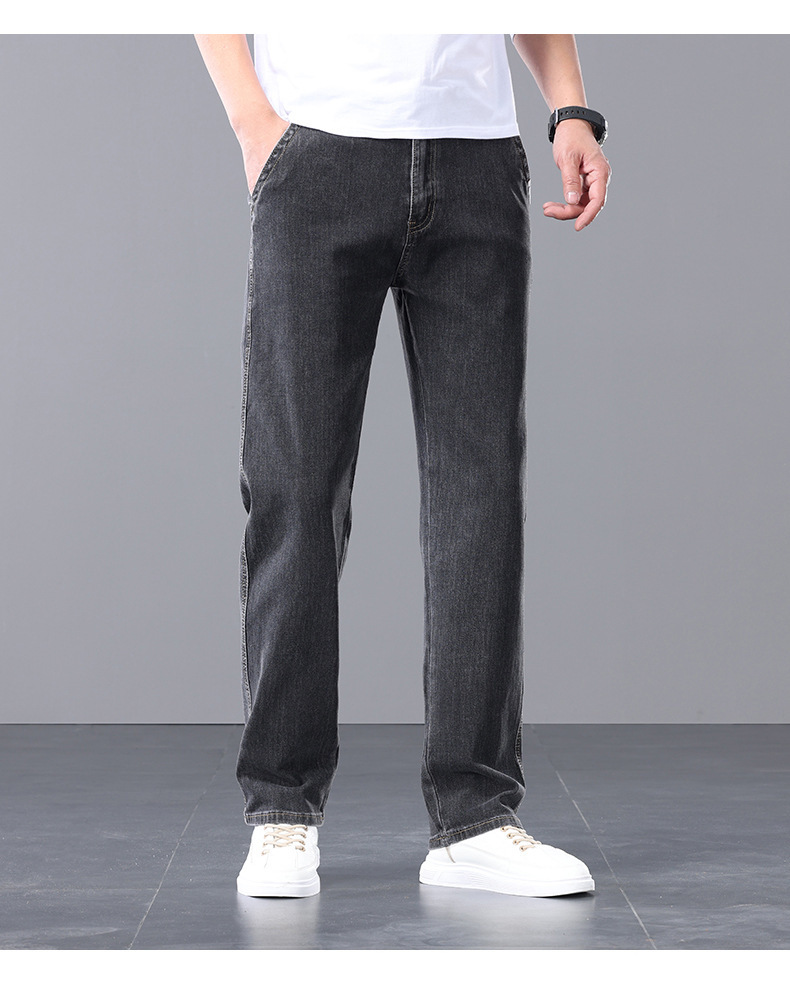 Factory direct sales of 2026 new summer thin high-end jeans for men, straight-leg loose stretch large-sized casual pants pic 12