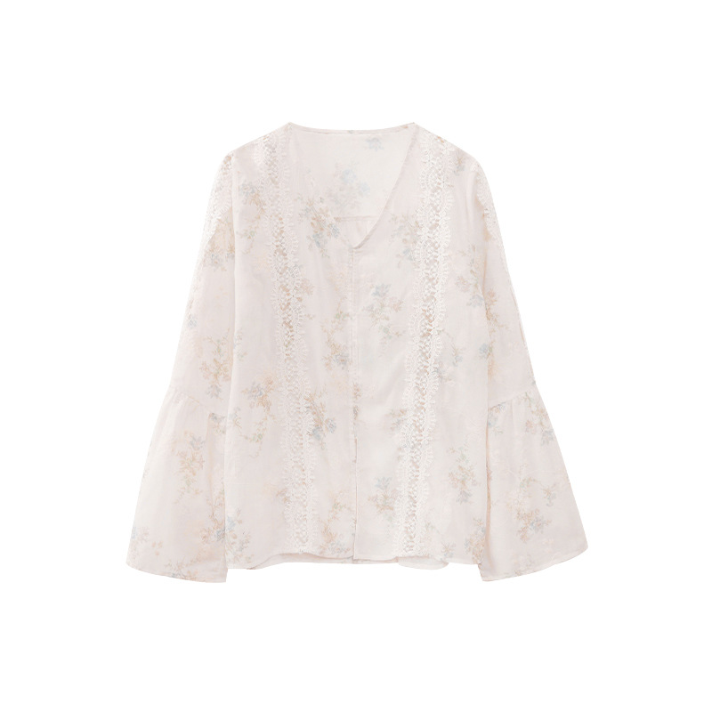 New Chinese-style Zen-inspired, stylish, unique and exquisite openwork chiffon shirt C3552 Item Picture