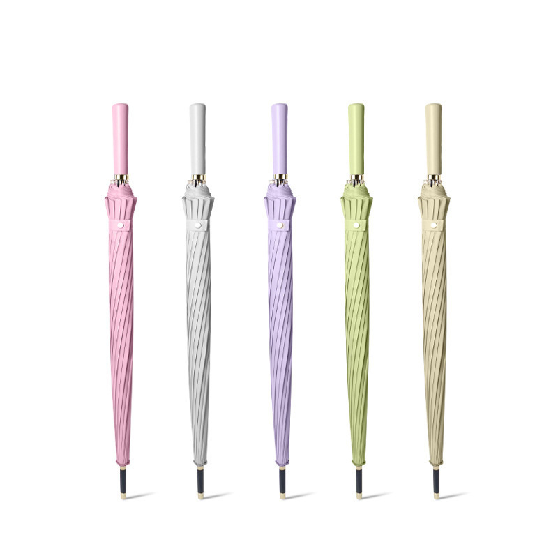 New creative 16-bone curved handle solid color long-handled umbrella, fresh and wind-resistant long-handled umbrella with logo printing advertising umbrella Specification image