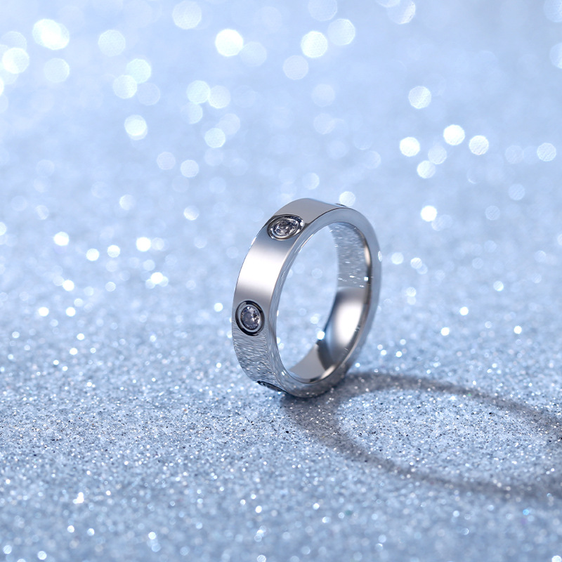 卡家同款六钻一字钛钢男女戒指 优雅气质镶钻不锈钢指环饰品定制详情图2